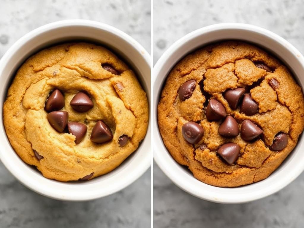 Comparison of properly cooked vs overcooked mug cookies