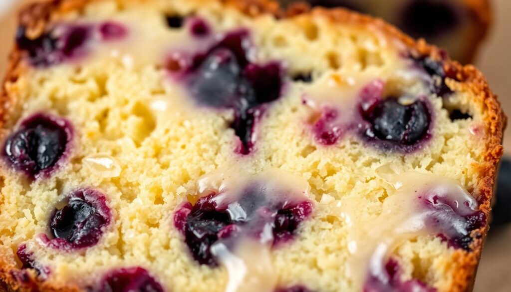 lemon glaze on blueberry bread