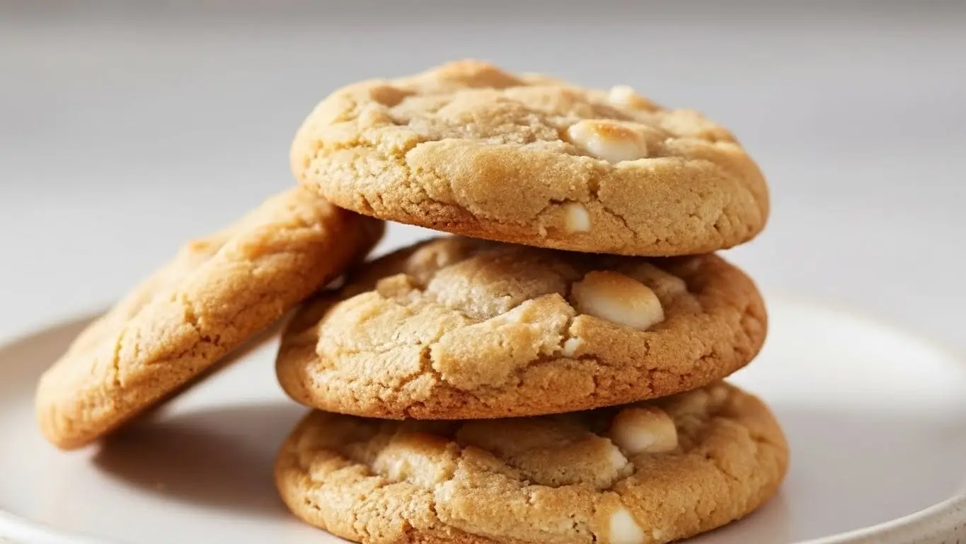 Soft and chewy white chocolate macadamia nut cookies with golden edges